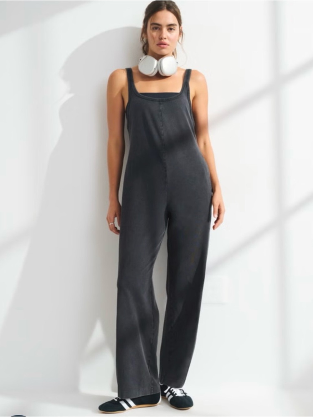 Casual Sleeveless Wide-Leg Jumpsuit in Charcoal